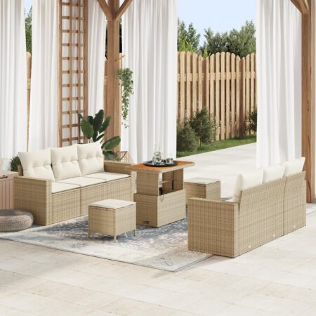 Havesofa sæt 9 dele i beige polyrattan med justerbart bord