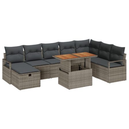 Havesofa sæt 9 dele i grå polyrattan med bord