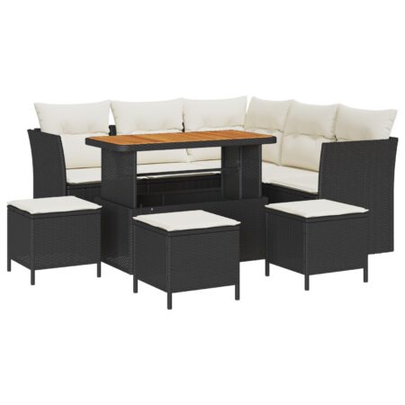 Havesofa sæt 9 dele i sort polyrattan med bord