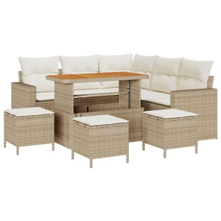 Havesofa sæt 9 stk i beige polyrattan med bord
