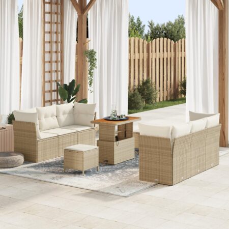 Havesofa sæt 9 stk i beige polyrattan med højdejusterbart bord