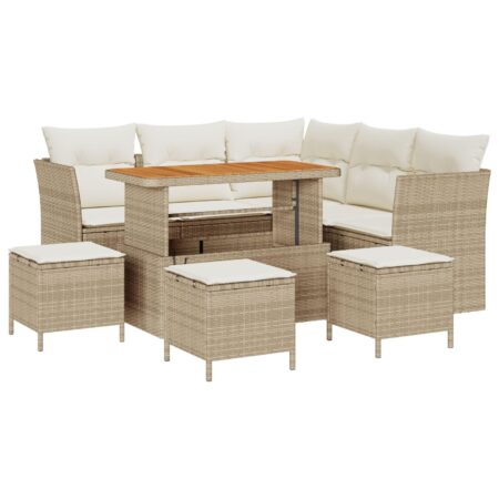 Havesofa sæt 9 stk i beige polyrattan med justerbart bord