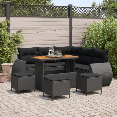 Havesofa sæt 9 stk i sort polyrattan med højt bord