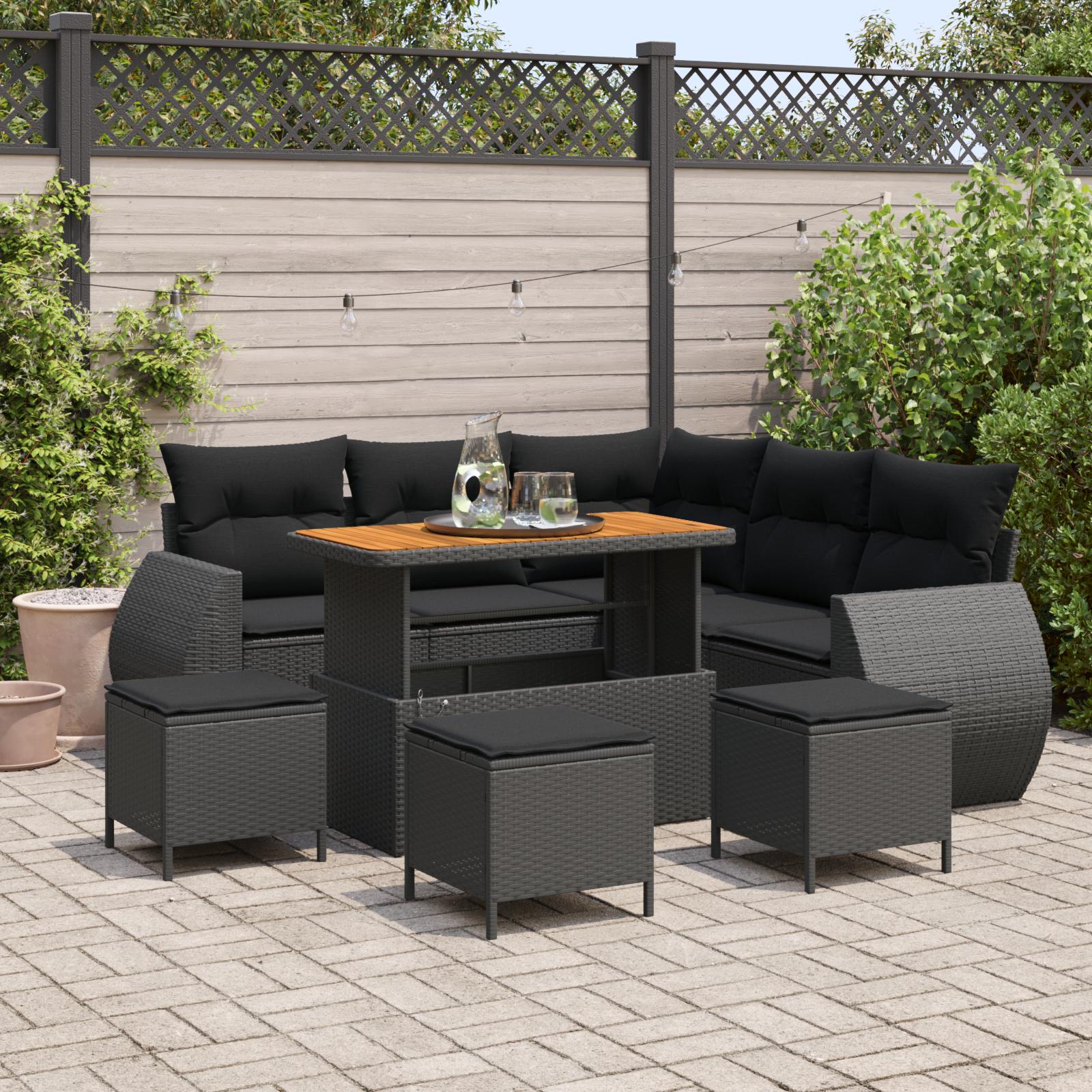 Havesofa sæt 9 stk i sort polyrattan med højt bord Havesofa sæt 9 stk i sort polyrattan med højt bord