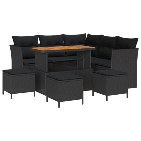 Havesofa sæt 9 stk i sort polyrattan med justerbart bord