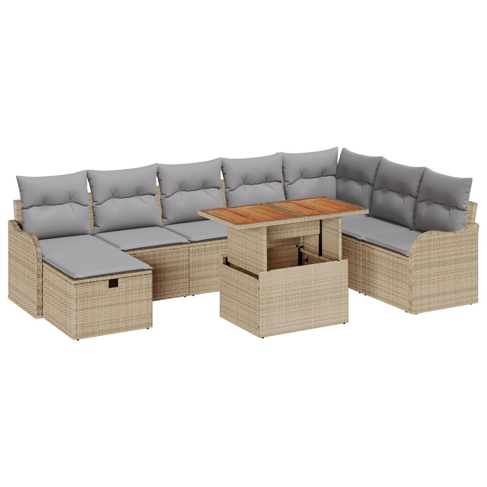 Havesofa sæt 9 stk. i beige polyrattan med havebord Havesofa sæt 9 stk. i beige polyrattan med havebord