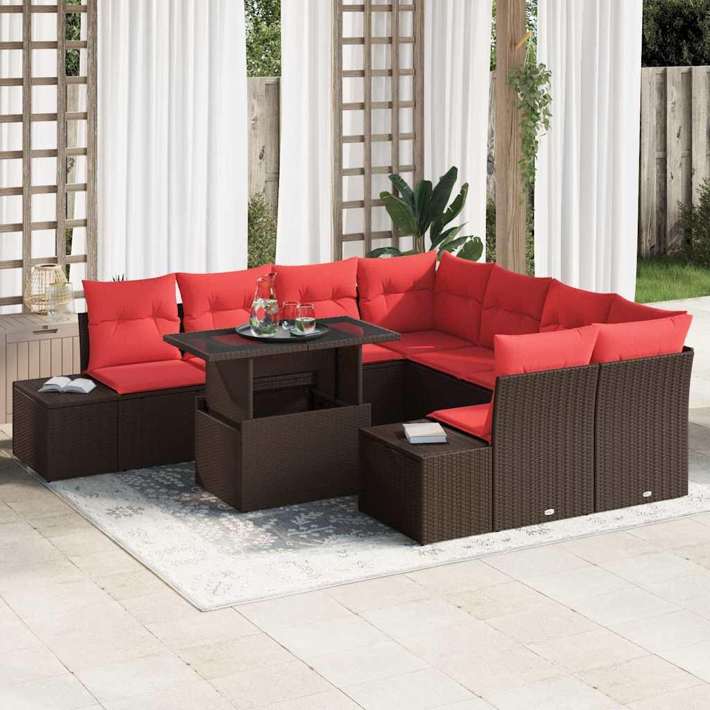 Havesofa sæt 9 stk. i brun polyrattan med højdejusterbart bord Havesofa sæt 9 stk. i brun polyrattan med højdejusterbart bord