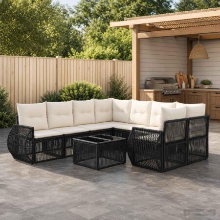Havesofa sæt 9 stk. i sort polyrattan med bord