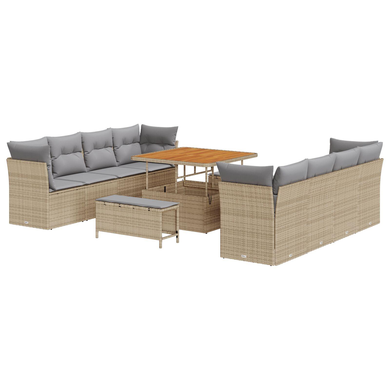 Havesofa sæt i beige polyrattan - 11 dele, modulopbygget med justerbart bord Havesofa sæt i beige polyrattan - 11 dele, modulopbygget med justerbart bord