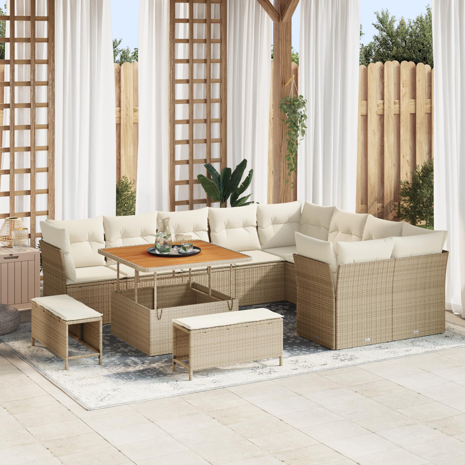 Havesofa sæt i beige polyrattan med bord Havesofa sæt i beige polyrattan med bord