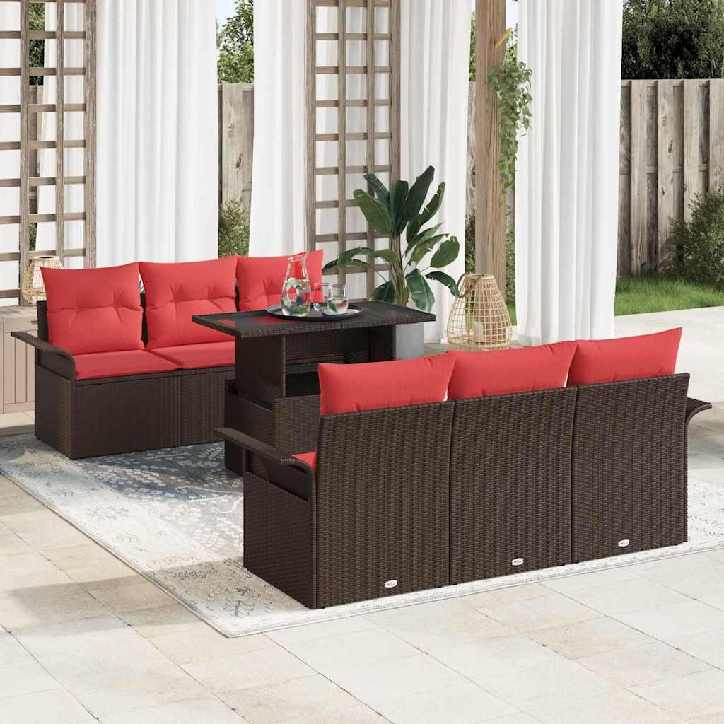Havesofa-sæt i brun polyrattan med højdejusterbart bord - 7 dele, 6 pladser Havesofa-sæt i brun polyrattan med højdejusterbart bord - 7 dele, 6 pladser