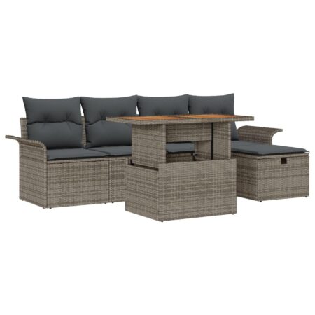 Havesofa sæt i grå polyrattan - 6 dele med justerbart bord