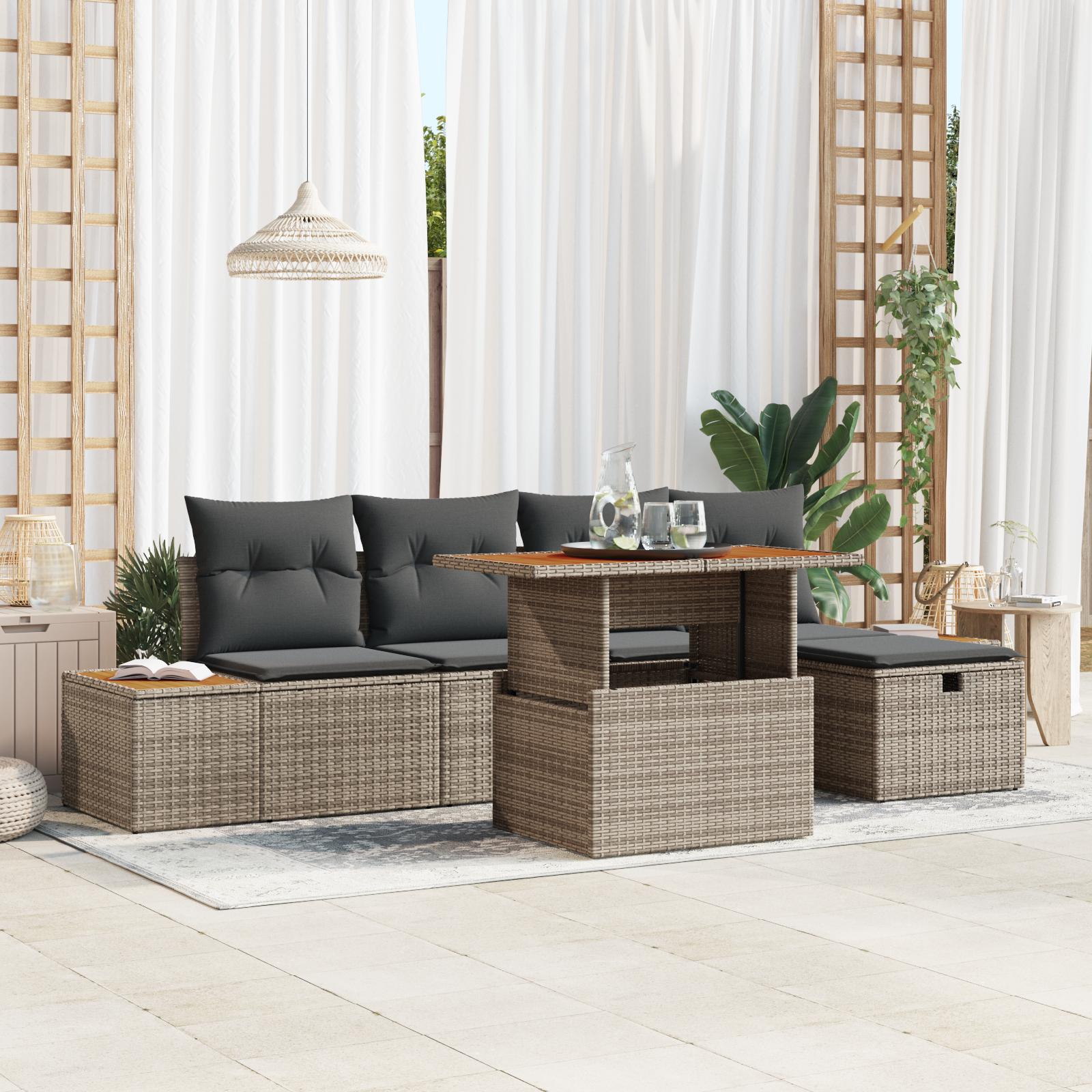 Havesofa sæt i grå polyrattan - 6 dele, modulopbygget med bord Havesofa sæt i grå polyrattan - 6 dele, modulopbygget med bord