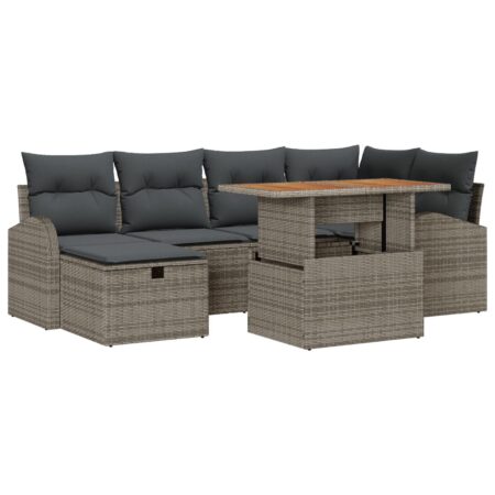 Havesofa sæt i grå polyrattan - 7 dele med bord