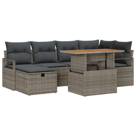 Havesofa sæt i grå polyrattan - 7 dele med bord og fodskammel