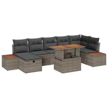 Havesofa sæt i grå polyrattan - 8 dele, justerbart bord