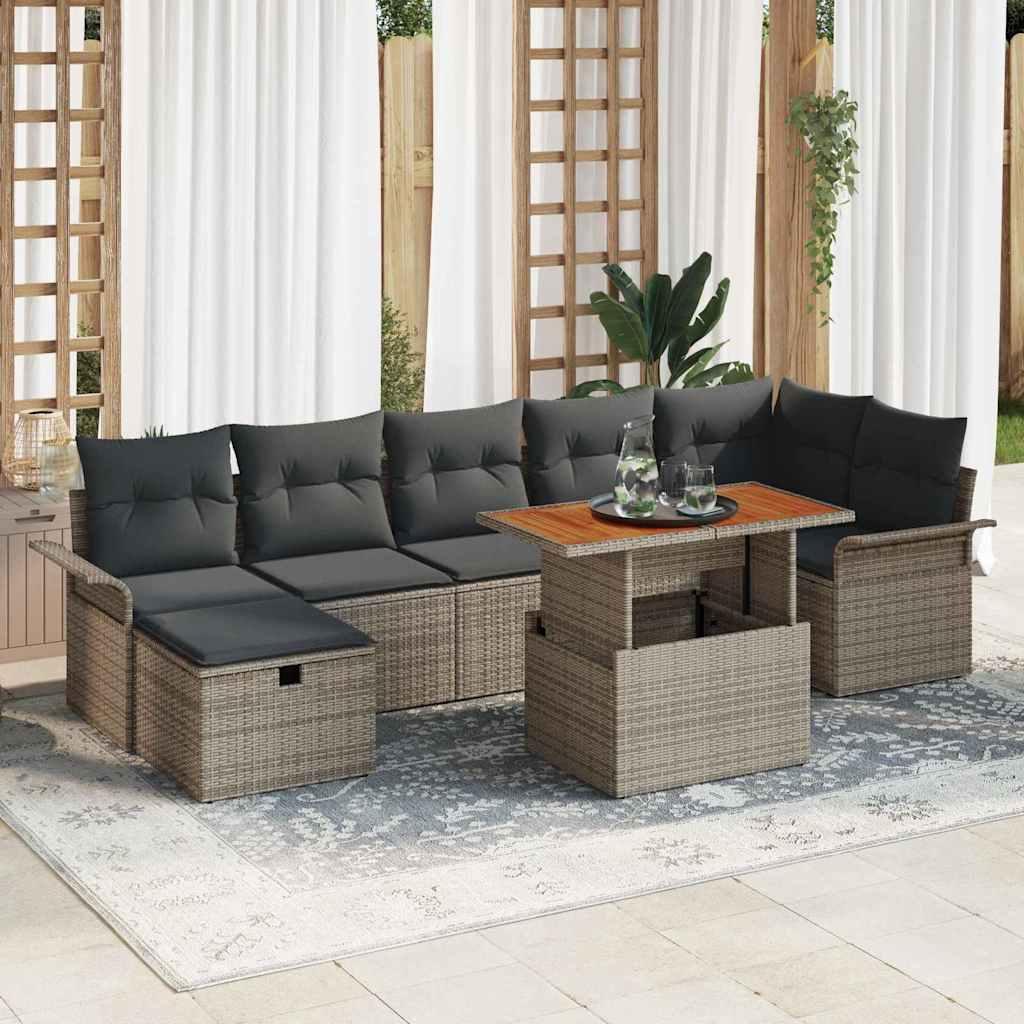 Havesofa sæt i grå polyrattan - 8 dele med justerbart bord Havesofa sæt i grå polyrattan - 8 dele med justerbart bord