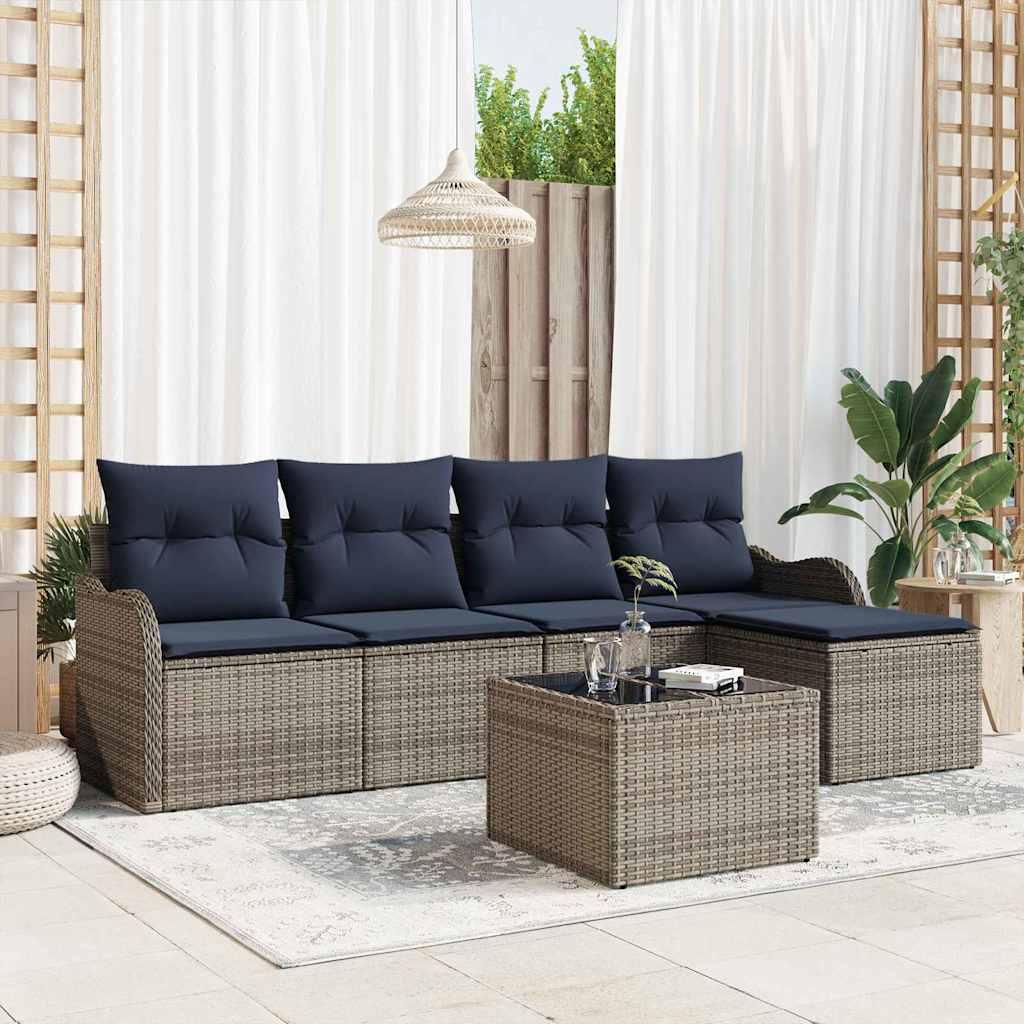 Havesofa sæt i grå polyrattan med bord og fodskammel Havesofa sæt i grå polyrattan med bord og fodskammel