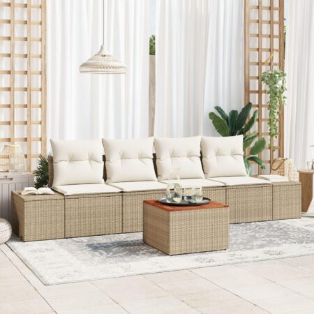 Havesofa sæt i polyrattan 5 dele med bord og opbevaring - beige og creme
