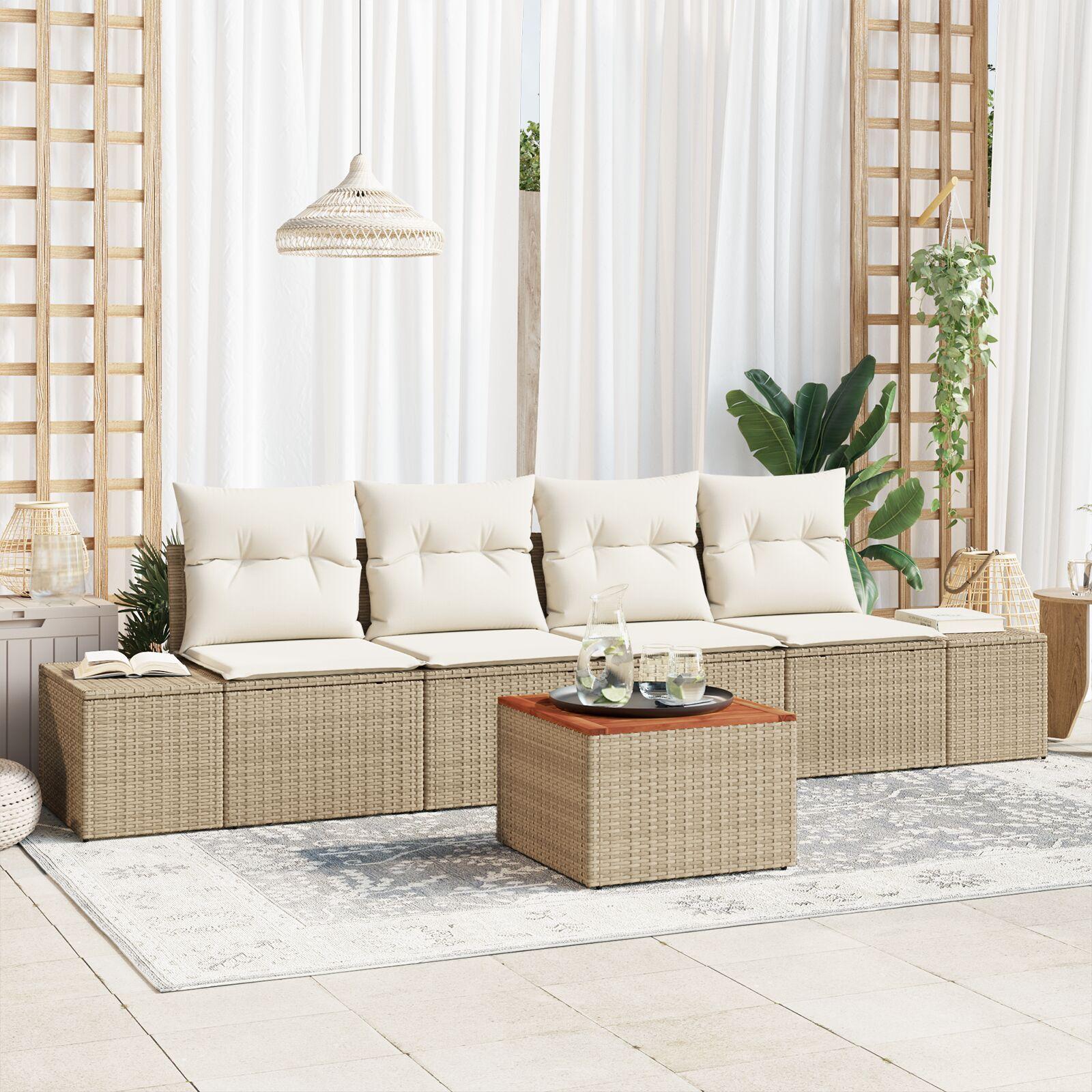 Havesofa sæt i polyrattan 5 dele med bord og opbevaring - beige og creme Havesofa sæt i polyrattan 5 dele med bord og opbevaring - beige og creme