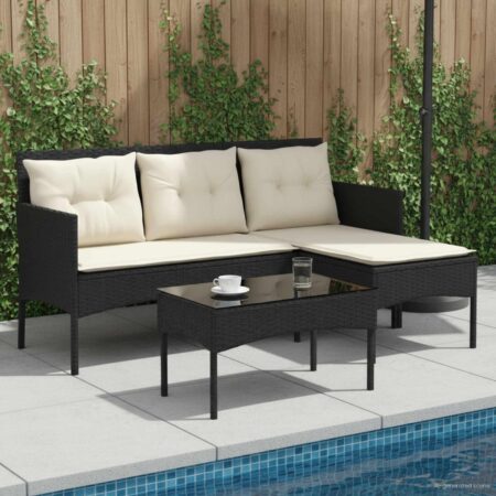 Havesofa sæt i sort og creme polyrattan med bord