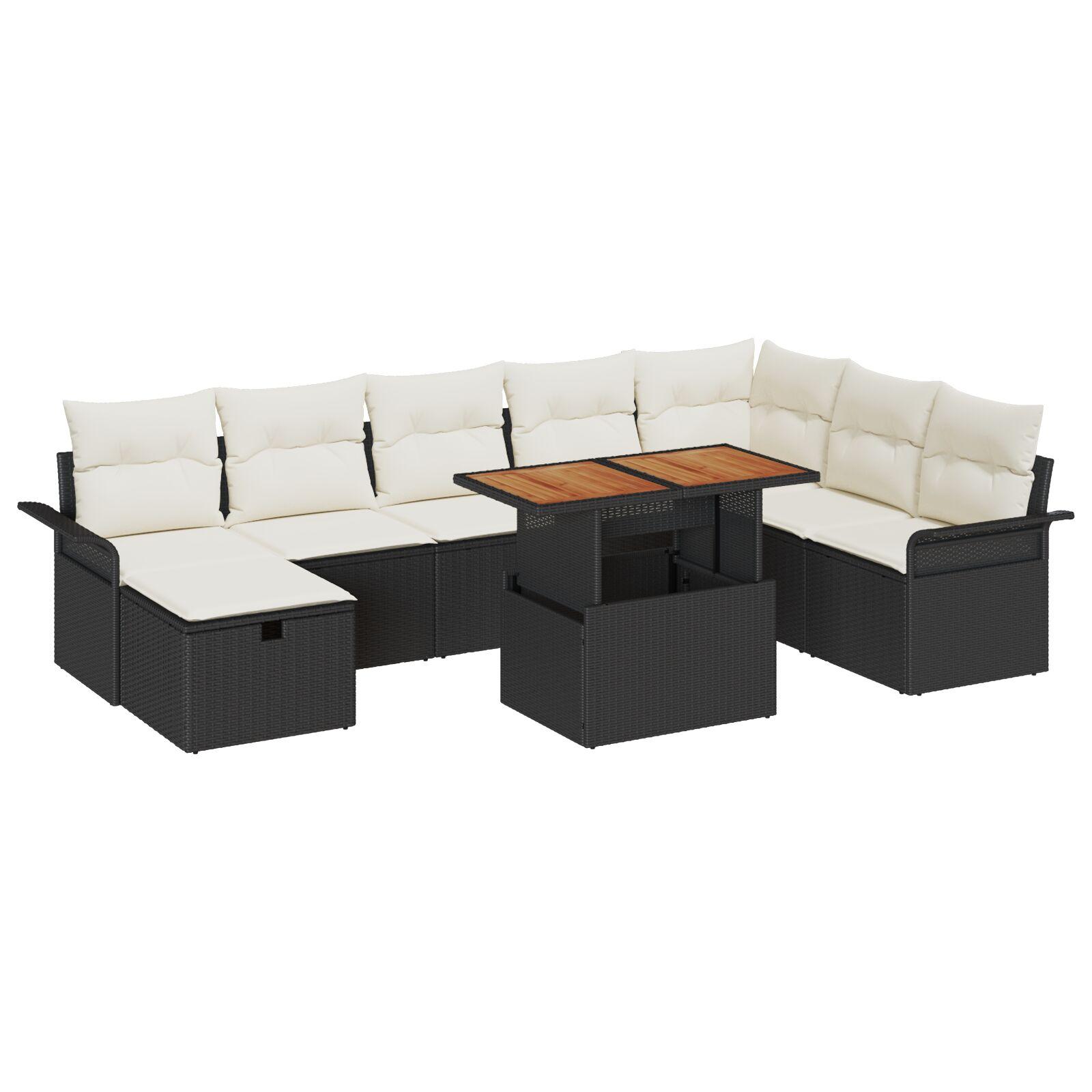 Havesofa sæt i sort polyrattan - 9 dele med bord og hynder Havesofa sæt i sort polyrattan - 9 dele med bord og hynder