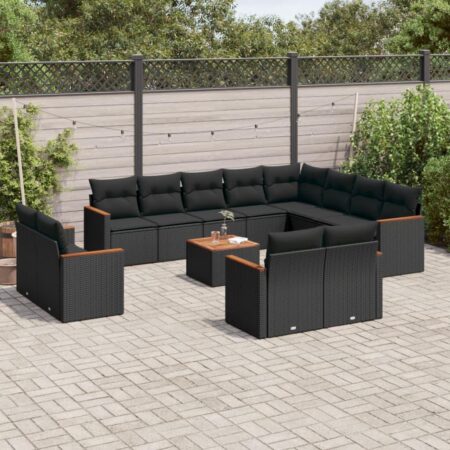 Havesofasæt 13 dele i polyrattan med hynder og bord - sort