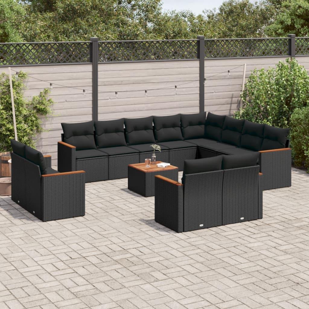 Havesofasæt 13 dele i polyrattan med hynder og bord - sort Havesofasæt 13 dele i polyrattan med hynder og bord - sort