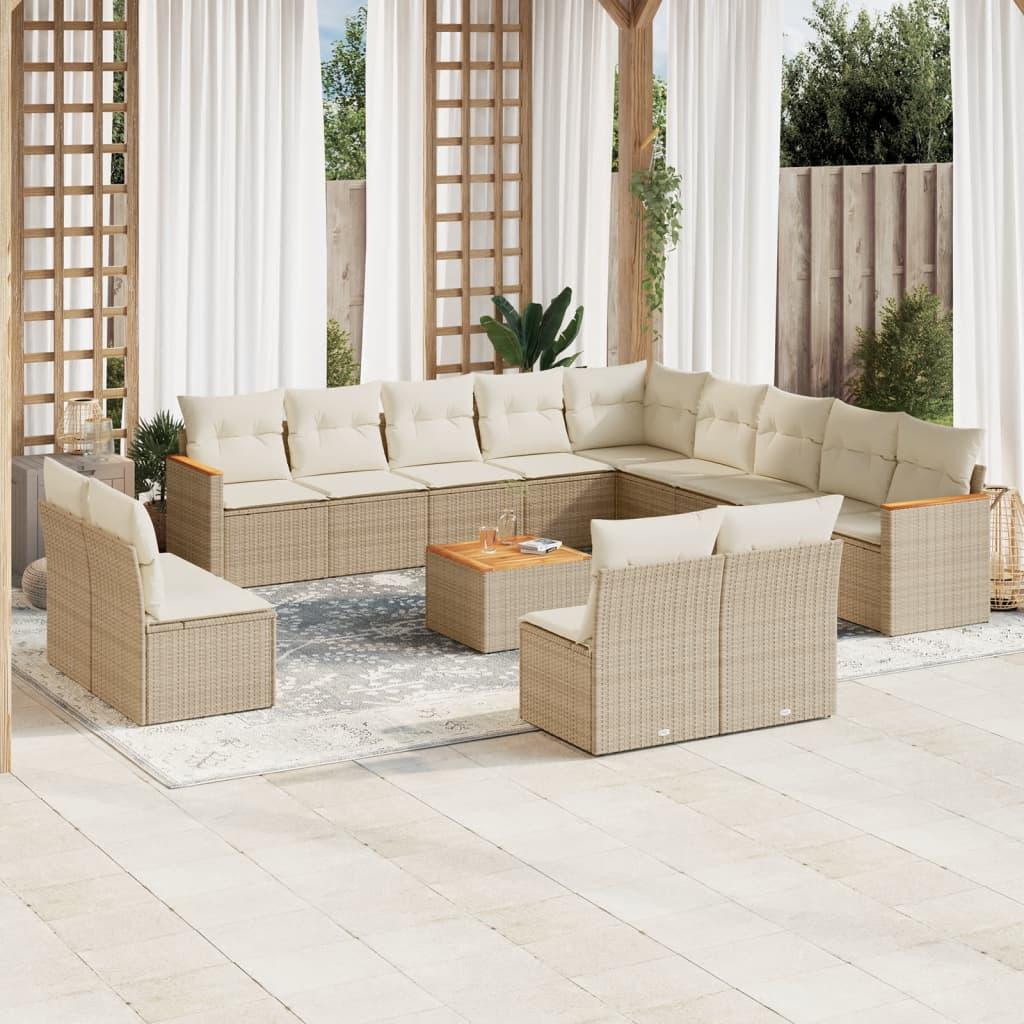 Havesofasæt 14 dele i polyrattan med hynder og bord - beige Havesofasæt 14 dele i polyrattan med hynder og bord - beige