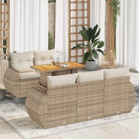 Havesofasæt 6 dele med hynder og bord i polyrattan - beige