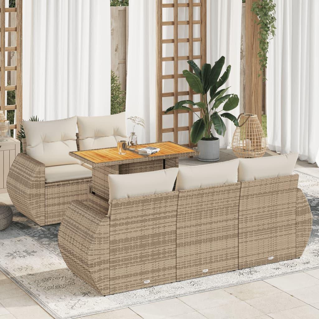 Havesofasæt 6 dele med hynder og bord i polyrattan - beige Havesofasæt 6 dele med hynder og bord i polyrattan - beige