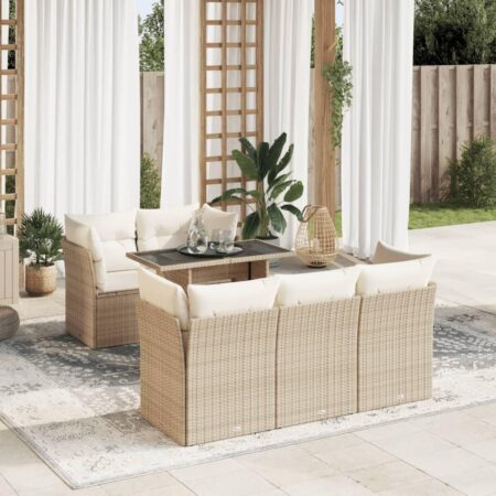 Havesofasæt 6 dele med hynder og bord i polyrattan - beige
