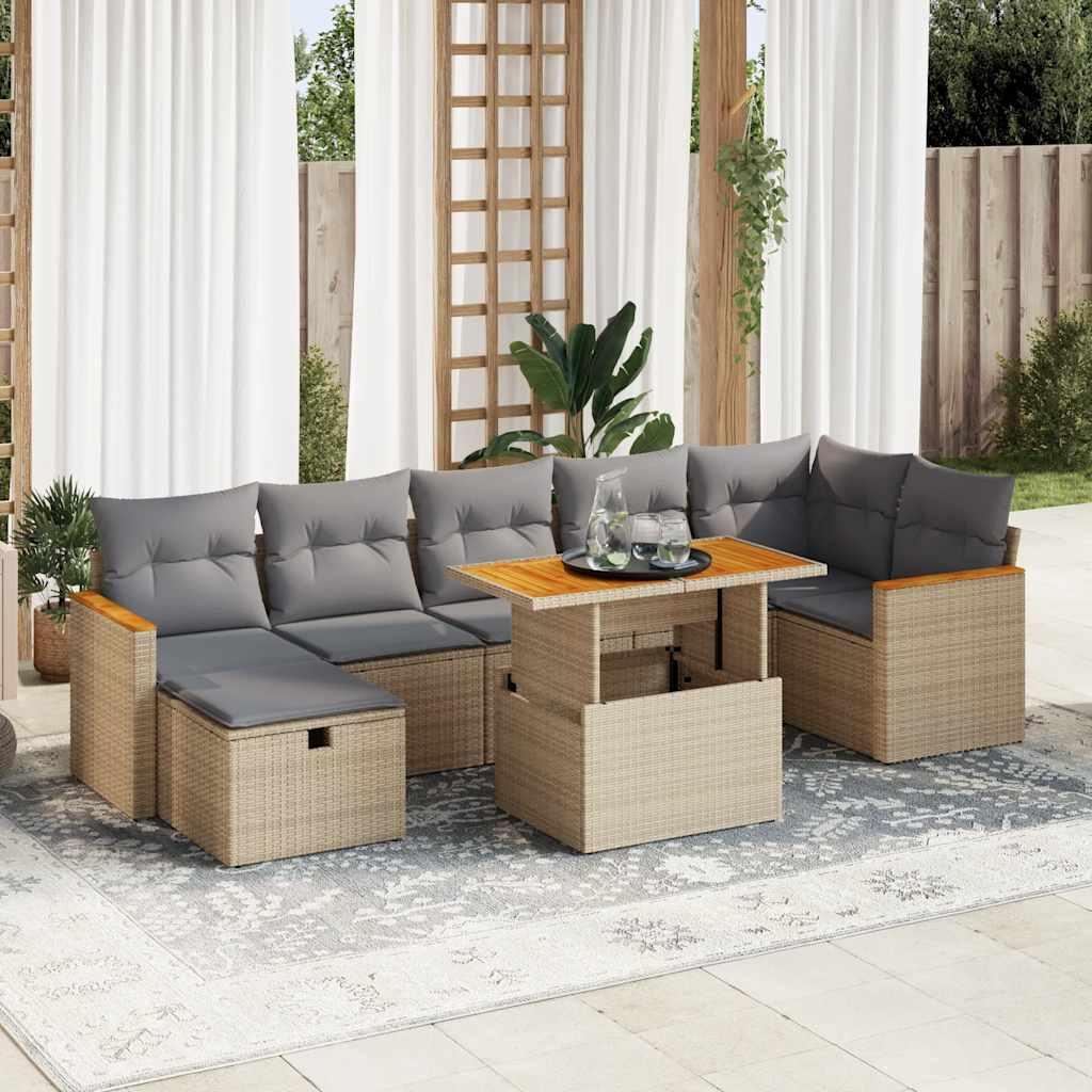 Havesofasæt i polyrattan 5 dele med hynder og hæve-sænke bord - beige Havesofasæt i polyrattan 5 dele med hynder og hæve-sænke bord - beige