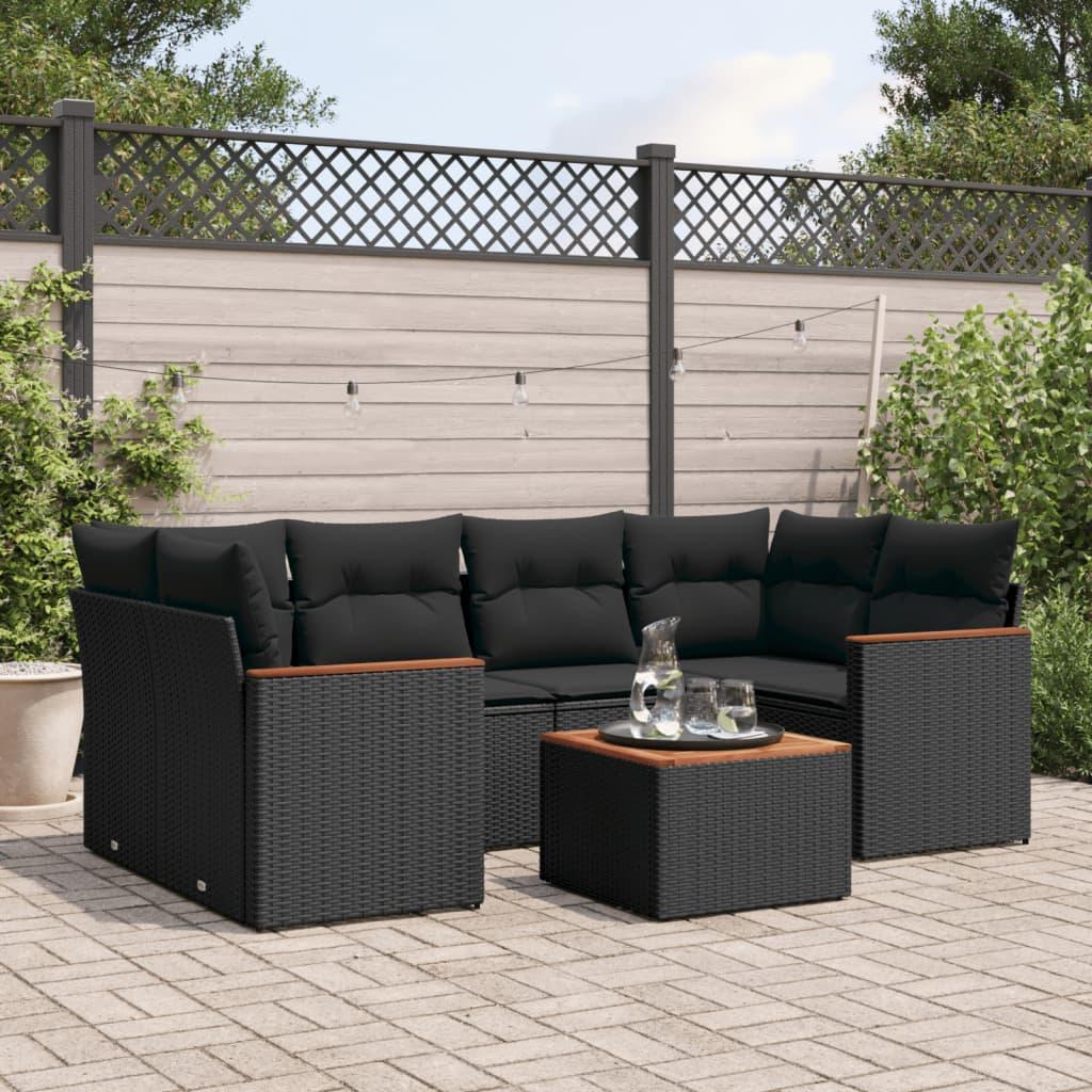 Havesofasæt i polyrattan 7 dele med hynder og bord - sort Havesofasæt i polyrattan 7 dele med hynder og bord - sort