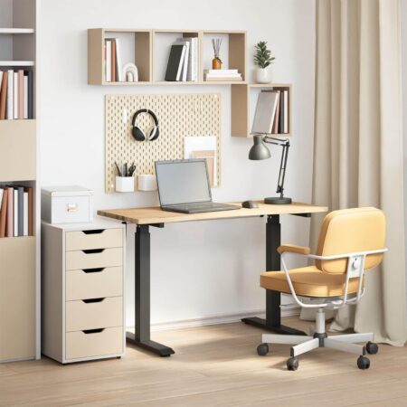 Højdejusterbart skrivebord i sort/natur - 120 × 60 cm massivt egetræ