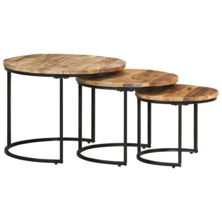 Indskudsborde i ru mangotræ - sæt af 3 runde sofaborde