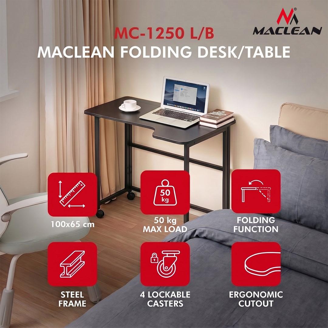 Maclean MC-1250 L/B foldbart skrivebord i sort 100 x 65 cm Maclean MC-1250 L/B foldbart skrivebord i sort 100 x 65 cm
