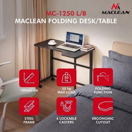 Maclean MC-1250 L/B foldbart skrivebord i sort 100 x 65 cm