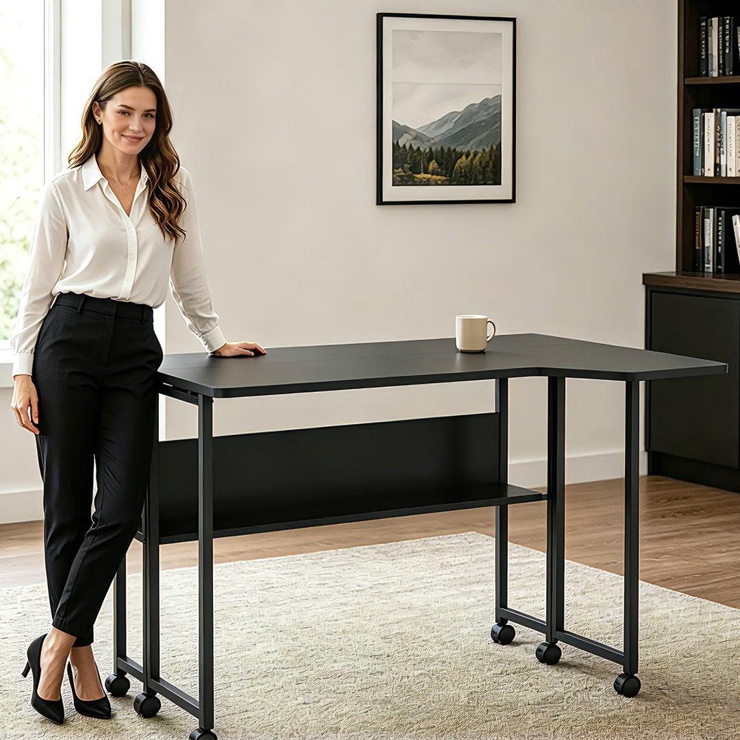 Maclean MC-126 L/B sammenklappeligt L-formet skrivebord på hjul 100 x 73 cm sort Maclean MC-126 L/B sammenklappeligt L-formet skrivebord på hjul 100 x 73 cm sort