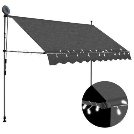 Markise med LED-lys - manuel udtræk, 300 cm, antracitgrå