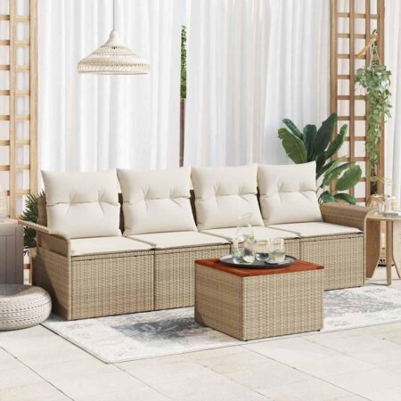 Modulært havesofa sæt 5 dele til 4 personer med bord - beige/creme polyrattan