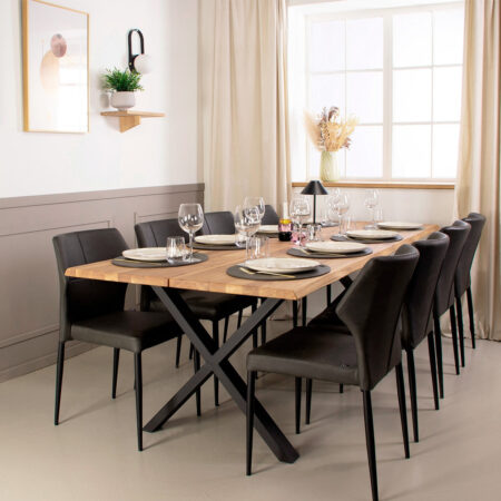 Plankebord i massiv eg | Model Curve Med X-Base i stål | 120x80 cm / Natur Olie