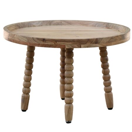 Rundt Sofabord 60 cm i Massivt Akacietræ - Designbord med Dekorative Ben