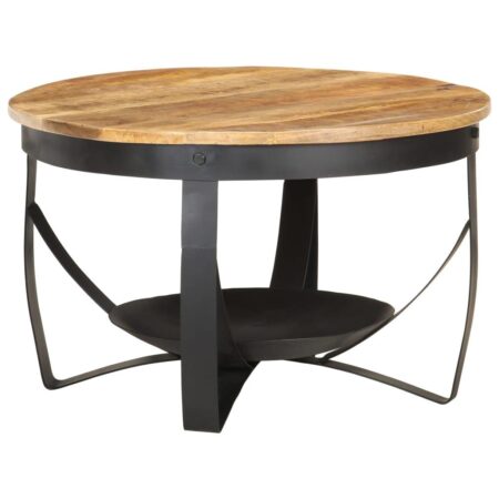 Rundt sofabord Ø68 × 43 cm - ru mangotræ og sort jern