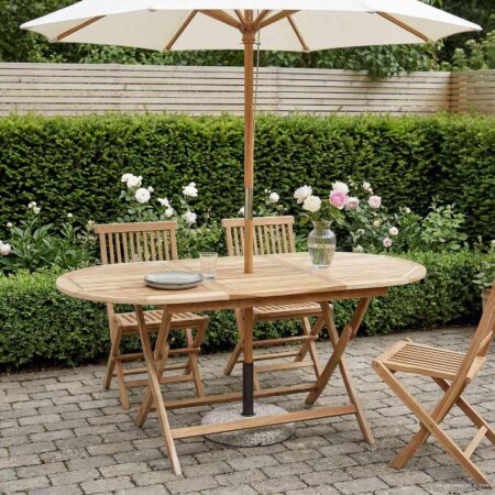 Sammenklappeligt havebord i massiv teak naturfarvet 160 x 80 x 76 cm