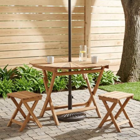 Sammenklappeligt havebord i massiv teak naturfarvet Ø 110 x 75 cm