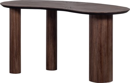 Sidebord WOOOD Sun i teak, mørkebrun/let rødlig, 150x62x76 cm organisk konsol- og skrivebord