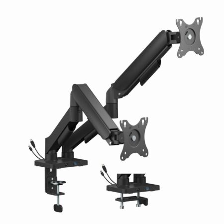 Skærmarm til skrivebord - Gembird dobbelt, 17-32", sort med USB-porte