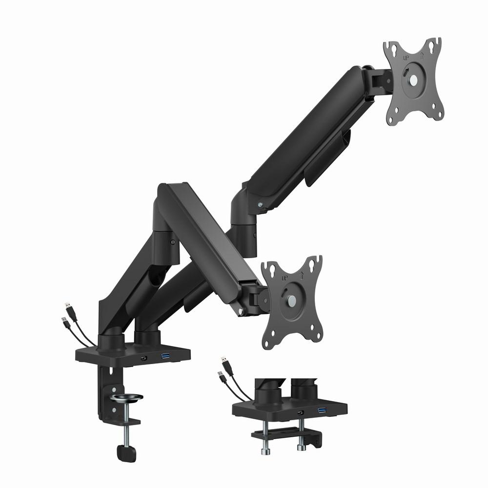 Skærmarm til skrivebord - Gembird dobbelt, 17-32", sort med USB-porte Skærmarm til skrivebord - Gembird dobbelt, 17-32", sort med USB-porte