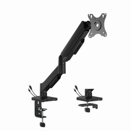 Skærmarm til skrivebord - Gembird, justerbar med USB-porte, 17-32", sort